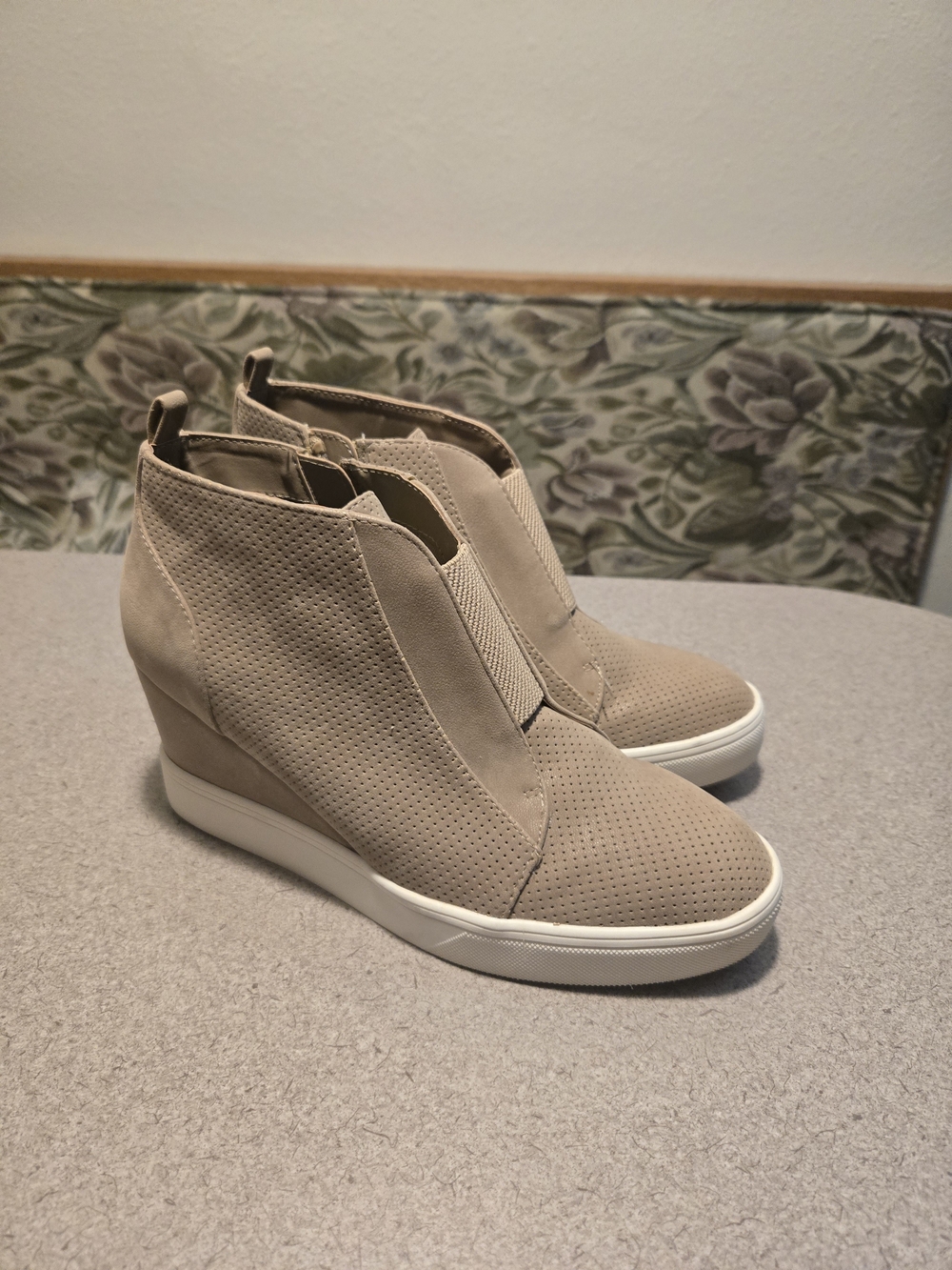 MIA Taupe Wedge Sneaker Booties